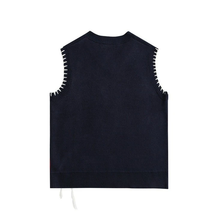 Knitted V-neck OEM Design Jacquard Vest Uniform Sweater