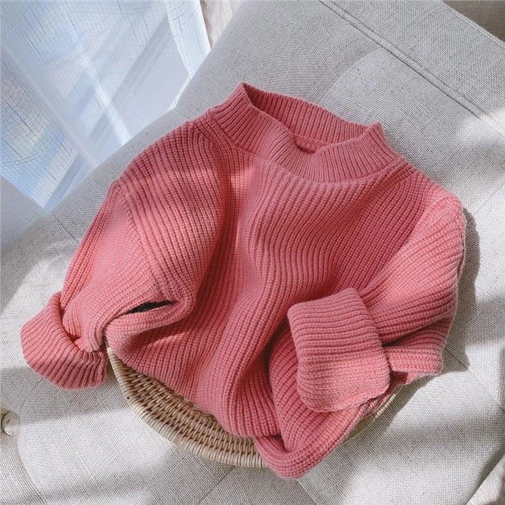 Solid Rib Knit Girls Sweater
