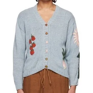 V-neck Loose Knit Mohair Embroidered Cardigan Sweater