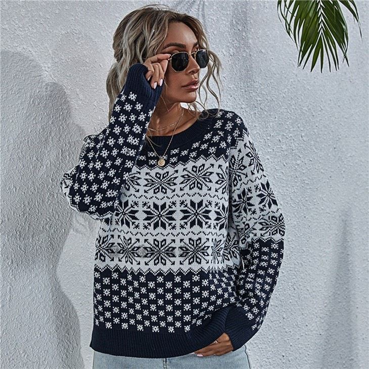 Ladies Contrast Long Sleeve Christmas Sweater